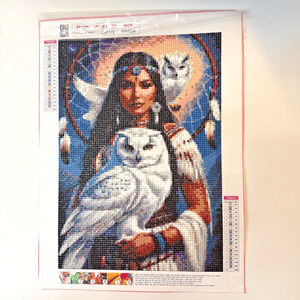 Native American Indian Woman and White Owls Fully Completed Diamond Art Painting